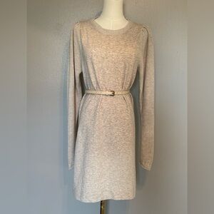 Splendid Light Gray Beige Neutral Long Sleeve Sweater Sleeves Mid length Dress